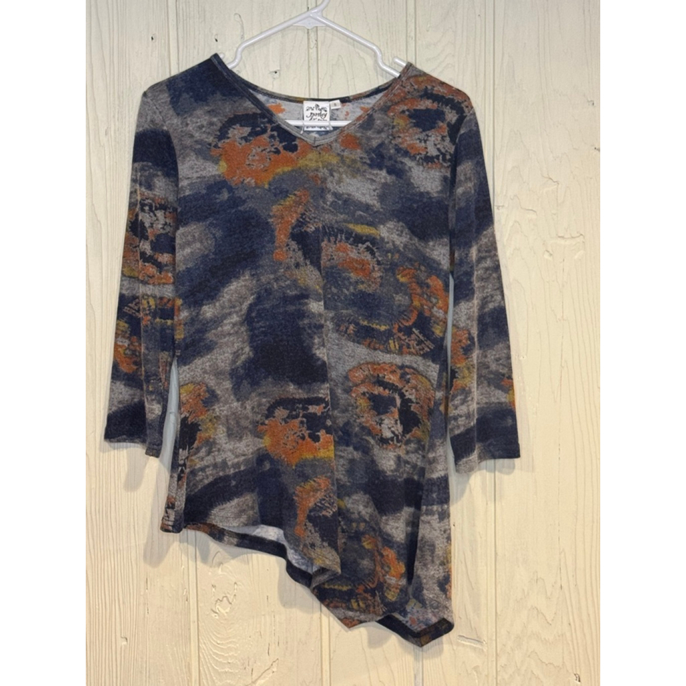Women's Parsley & Sage Navy Grey Orange Asymmetrical Long Sleeve Tunic Top S